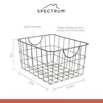 Spectrum Utility Wire Baskets for Organizing - Sturdy Steel Metal Basket Storage Organizer Bin with Handle - Open Wire Storage Baskets for Kitchen Pantry, Cabinets, Closet & Garage Shelves