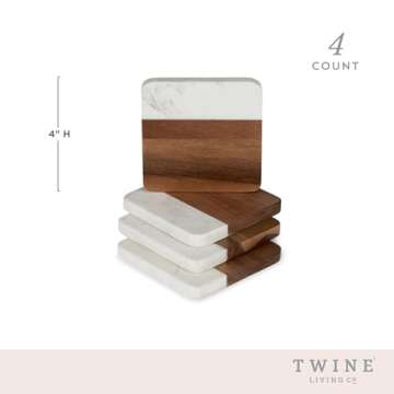 Twine Marble and Acacia Coasters Set of 4 for Stylish Table Protection