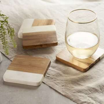 Twine Marble and Acacia Coasters Set of 4 for Stylish Table Protection