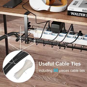 iSPELCE Under Desk Cable Management - 2 Pack 17.7" Cable Management Tray Clean up Work Area Organize Power Strip and Cable Cable Management Under Desk with Cable Ties for Office Home, Black