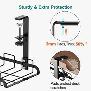 iSPELCE Under Desk Cable Management - 2 Pack 17.7" Cable Management Tray Clean up Work Area Organize Power Strip and Cable Cable Management Under Desk with Cable Ties for Office Home, Black
