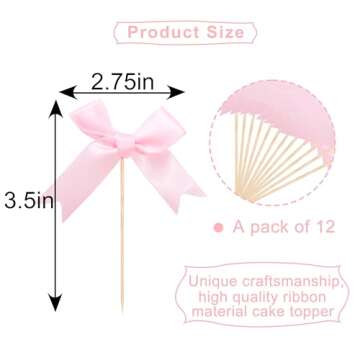 Pink Bow Cupcake Toppers - Elegant Decor for Baby Showers & Parties