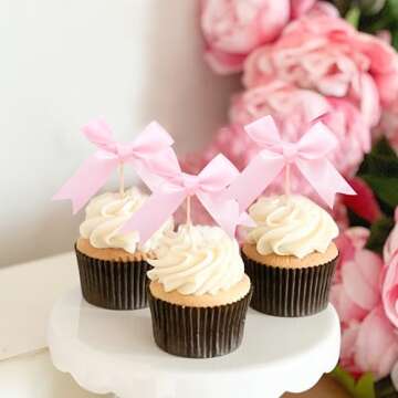 Pink Bow Cupcake Toppers for Baby Showers & Parties