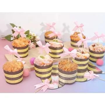 Pink Bow Cupcake Toppers for Baby Showers & Parties