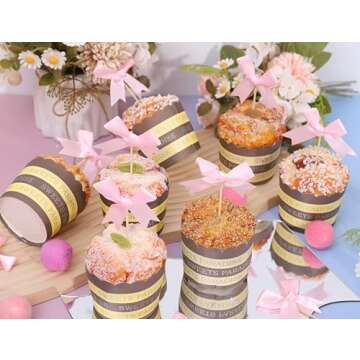 Pink Bow Cupcake Toppers for Baby Showers & Parties