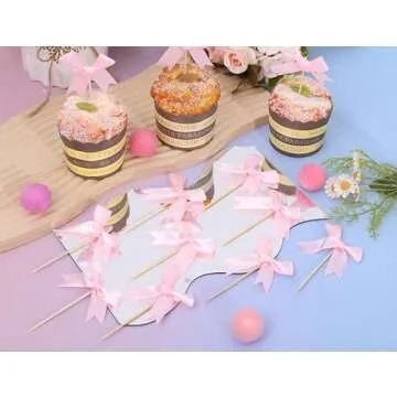Pink Bow Cupcake Toppers for Baby Showers & Parties