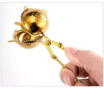 5Pcs Tea Snap Balls Seashell Heart Star Pineapple Teapot Shape Tea Filters Stainless Steel Tea Strainer Loose Leaf Tea Infuser with Long Handle(Gold)