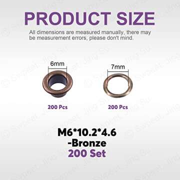 Swpeet 400Pcs Grommet Kit - 200 Sets of 1/5" Bronze Eyelets for Sewing and DIY Projects