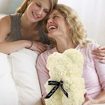 ZISHI Gifts for Women - Rose Flower Bear - Rose Bear,Pure Handmade Rose Teddy Bear,Gift for Mothers Day,Valentines Day, Anniversary and Bridal Showers,w/Clear Gift Box and Greeting Card (Milky White)