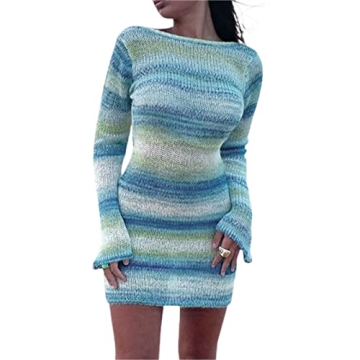 Sexy Hollow Out Backless Mini Bodycon Dress Crochet Knitted Tie Dye Striped Wrap Dresses Beach Cover...
