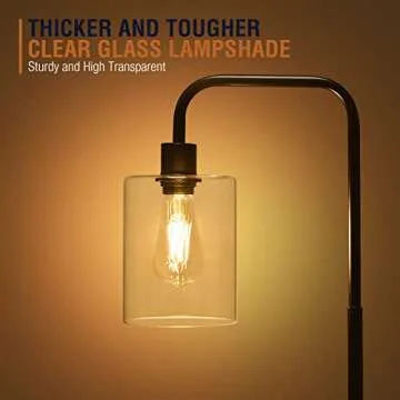 Isloys Industrial Floor Lamp with 2 LED Bulbs, LED Floor Lamp with Glass Shade, Modern Standing Lamp for Living Room Bedroom Office Farmhouse-Matte Black