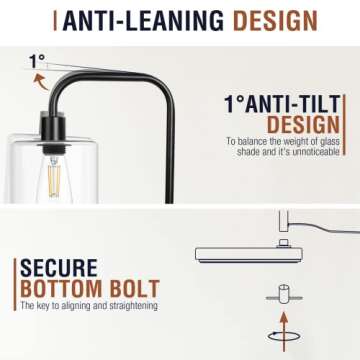 Isloys Industrial Floor Lamp with 2 LED Bulbs, LED Floor Lamp with Glass Shade, Modern Standing Lamp for Living Room Bedroom Office Farmhouse-Matte Black