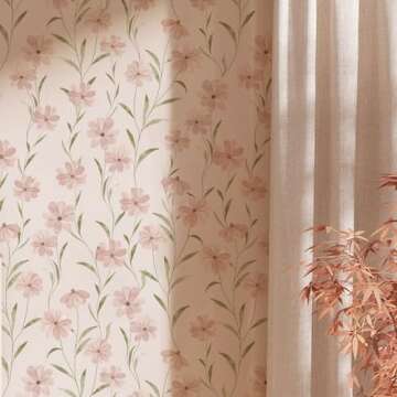 JiffDiff Floral Wallpaper Peel and Stick Daisy Wallpaper Pink Summer Flowers Wallpaper Contact Paper Stick on Wall Decor (393" X 17.7", Pink Floral)