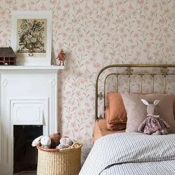 JiffDiff Floral Wallpaper Peel and Stick Daisy Wallpaper Pink Summer Flowers Wallpaper Contact Paper Stick on Wall Decor (393" X 17.7", Pink Floral)