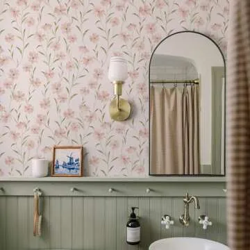 JiffDiff Floral Wallpaper Peel and Stick Daisy Wallpaper Pink Summer Flowers Wallpaper Contact Paper Stick on Wall Decor (393" X 17.7", Pink Floral)