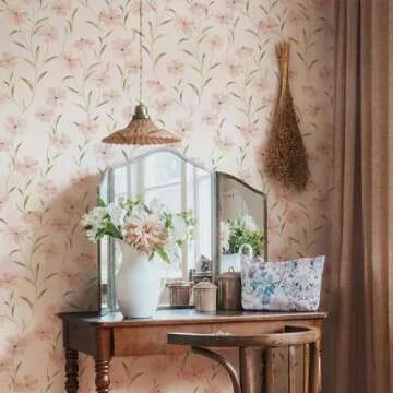 JiffDiff Floral Wallpaper Peel and Stick Daisy Wallpaper Pink Summer Flowers Wallpaper Contact Paper Stick on Wall Decor (393" X 17.7", Pink Floral)