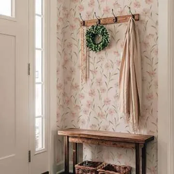 JiffDiff Floral Wallpaper Peel and Stick Daisy Wallpaper Pink Summer Flowers Wallpaper Contact Paper Stick on Wall Decor (393" X 17.7", Pink Floral)