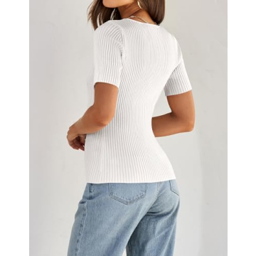 Stylish ZESICA Women's Square Neck Ribbed T-Shirts