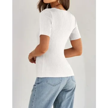 Stylish ZESICA Women's Square Neck Ribbed T-Shirts