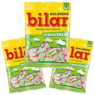 3 Bags x 100g of Ahlgrens Bilar Sour - Swedish Candy - Cars Marshmallow - Sursockrade - Sour Candy