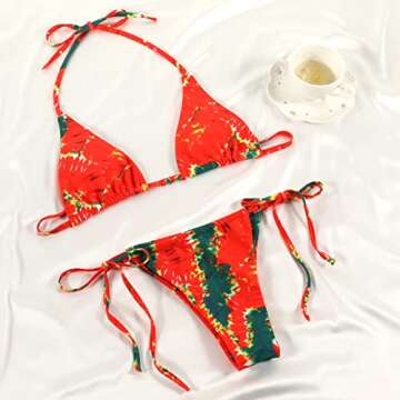 Women Halter String Bikini Set Sexy Thong Cheeky Two Piece Swimsuits Solid Color Bathing Swimwear