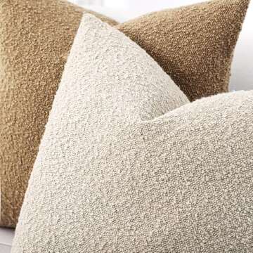 ROMANDECO Boucle Decorative Throw Pillow Covers for Couch Set of 2, 18x18 inches, Beige