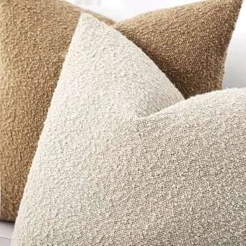 ROMANDECO Boucle Decorative Throw Pillow Covers for Couch Set of 2, 18x18 inches, Beige