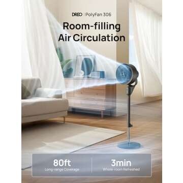 Dreo Fan for Bedroom, 80° Oscillating Standing Fan, 25dB Quiet, 80ft Pedestal Fans for Home Office,...
