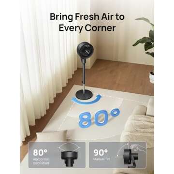 Dreo Fan for Bedroom, 80° Oscillating Standing Fan, 25dB Quiet, 80ft Pedestal Fans for Home Office, 90° Manual Vertical, 3 Speeds, Remote, 34-41" Adjustable Height, Air Circulator