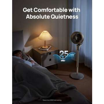 Dreo Fan for Bedroom, 80° Oscillating Standing Fan, 25dB Quiet, 80ft Pedestal Fans for Home Office, 90° Manual Vertical, 3 Speeds, Remote, 34-41" Adjustable Height, Air Circulator