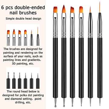 Lofuanna Nail Art Brush Set,6pcs Double Ended Fine Nail Liner Brush Dotting Pen Painting Tools with ...