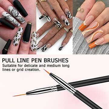 Lofuanna Nail Art Brush Set,6pcs Double Ended Fine Nail Liner Brush Dotting Pen Painting Tools with Nail Extension Gel Brush, Builder Gel Brush, Nail Art Liner Brush, Nail Dotting Pen for DIY Manicure