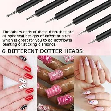 Lofuanna Nail Art Brush Set,6pcs Double Ended Fine Nail Liner Brush Dotting Pen Painting Tools with Nail Extension Gel Brush, Builder Gel Brush, Nail Art Liner Brush, Nail Dotting Pen for DIY Manicure