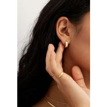 Electric Picks Parker Hoops Huggies - Classic 14kt Gold Plated Hoop Earrings, Lightweight .6'' Huggi...