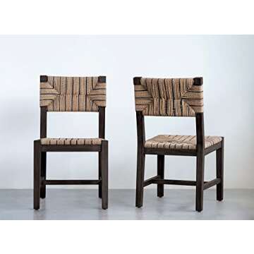 Creative Co-Op Mango Wood Chair with Brown & Black Woven Rope Seat & Back