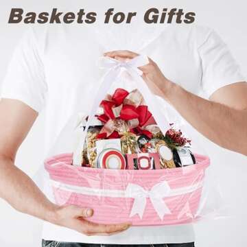 Yeeeasy Gift Basket with Bow and Gift Bag Simplicity Home Decor Rope Basket for Gifts Empty 13.5"X 8...