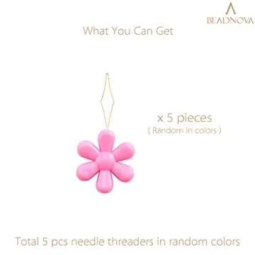 BEADNOVA Embroidery Needle Threader Tool 5pcs Plastic Flower Head Sewing Machine Needle Threader for Hand Sewing Cross Stitch Craft Knitting Quilting (5pcs, Mix Colors)