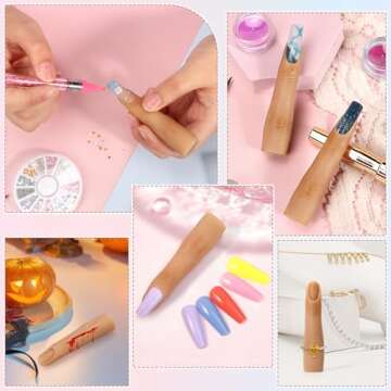 2PCS Silicone Practice Fingers for Acrylic Nails, Soft Nail Training Model Practice Finger, Flexible Nail Mannequin Finger for DIY Nails Practice（No. 3）