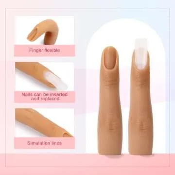 2PCS Silicone Practice Fingers for Acrylic Nails, Soft Nail Training Model Practice Finger, Flexible Nail Mannequin Finger for DIY Nails Practice（No. 3）