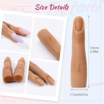 2PCS Silicone Practice Fingers for Acrylic Nails, Soft Nail Training Model Practice Finger, Flexible Nail Mannequin Finger for DIY Nails Practice（No. 3）