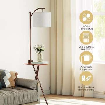 ROTTOGOON Floor Lamp with Table and Charging Station