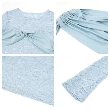 QNI Lace Bodycon Dress Long Sleeve Wrap Cocktail Party