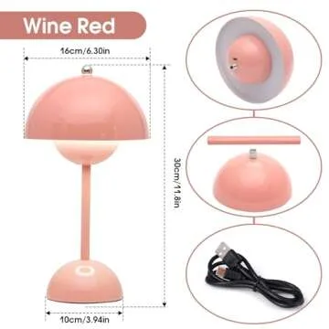 Flowerpot Cordless Lamp, Dimmable Rechargeable Touch Lamp, Battery Operated Lamp, Cute Mushroom Small Lamp for Nightstand, Modern Table Lamp for Indoor Outdoor(Pink