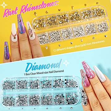 Teenitor 41 Boxes Rhinestones for Nails, Nail Gems 5 Boxes Nail Art Rhinestones 36 Boxes Nail Flakes, Nail Gems Stone Nail Design Kit, Nail Rhinestones for Nail Art Nail Accessories