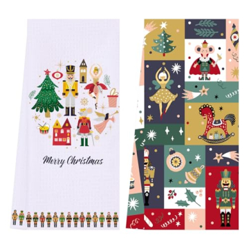 LXOMILL Nutcracker Christmas Kitchen Towels - Cute Holiday Dish Towels