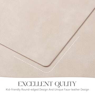 MOSAYT Vinyl Placemats Set of 6-12 X 17 Inch - Faux Leather 100% Waterproof Oil-Proof Wipeable PU Place Mats, Heat Resistant Reversible Table Mats for Kitchen, Dining, Outdoor (Beige)