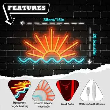 VIKLIU Sunrise Sunset Neon Sign Sun Wave Led Neon Signs Beach Sea Wave Led Neon Lights for Man Cave Bedroom, Wedding, Living Room, Party, Bar Decor USB Powered with Dimmer