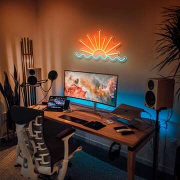 VIKLIU Sunrise Sunset Neon Sign Sun Wave Led Neon Signs Beach Sea Wave Led Neon Lights for Man Cave Bedroom, Wedding, Living Room, Party, Bar Decor USB Powered with Dimmer