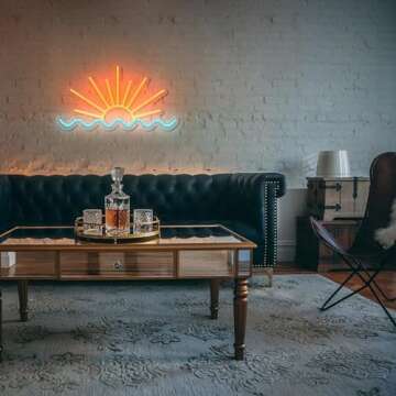 VIKLIU Sunrise Sunset Neon Sign Sun Wave Led Neon Signs Beach Sea Wave Led Neon Lights for Man Cave Bedroom, Wedding, Living Room, Party, Bar Decor USB Powered with Dimmer