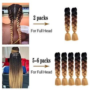 SHUOHAN 6 Packs Ombre Jumbo Braiding Hair Extensions 24 Inch High Temperature Synthetic Fiber Hair Extensions for Box Braids Braiding Hair (Black to Brown to Beige)